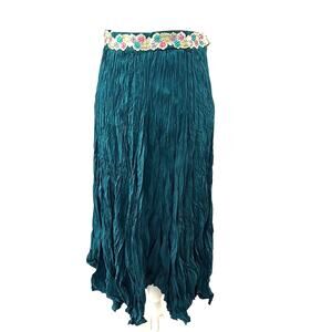 Anthropologie Chaudry teal green gold beaded embellished maxi skirt M boho